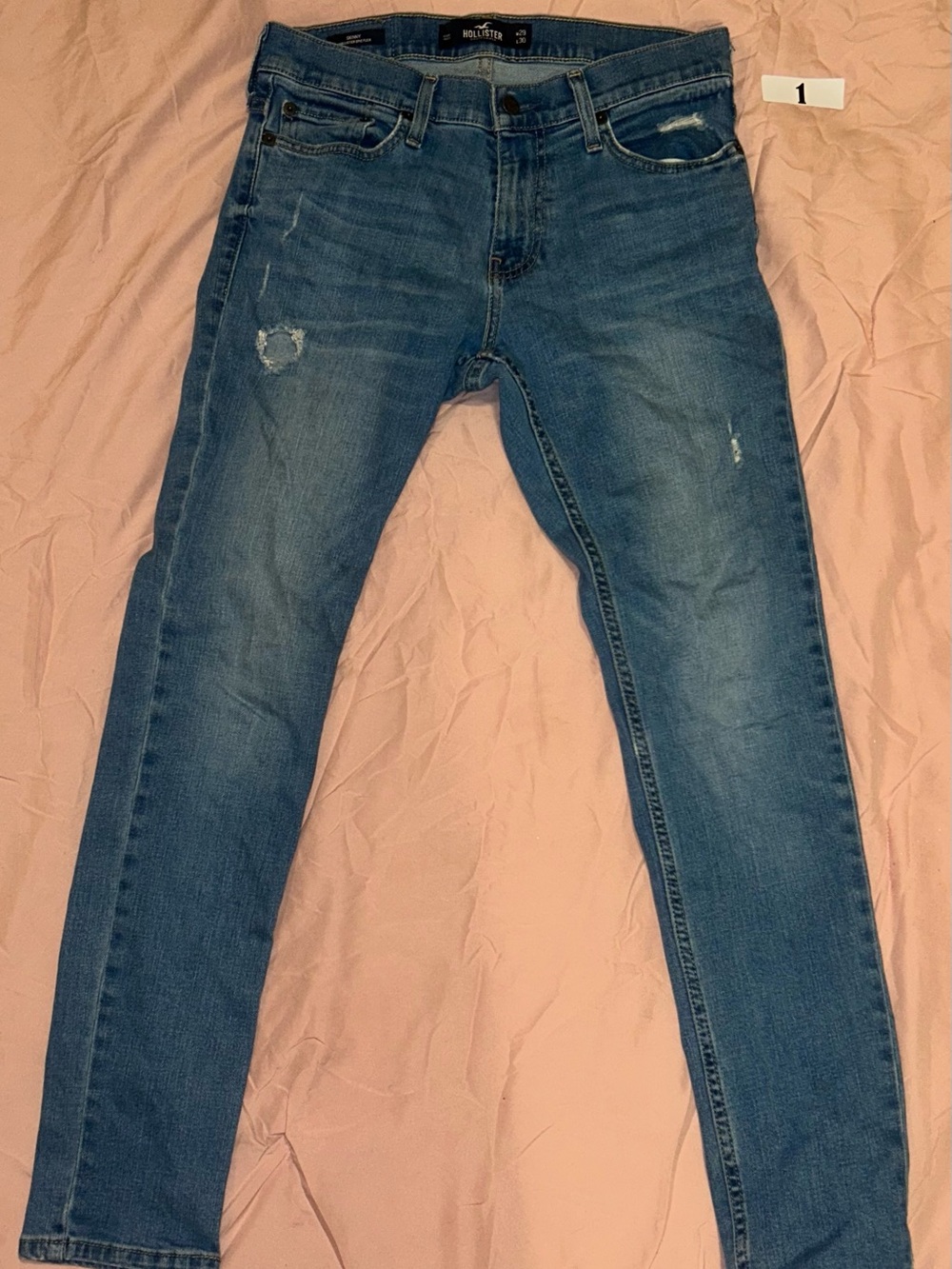 Hollister Men's Skinny Distressed Medium Blue Jeans